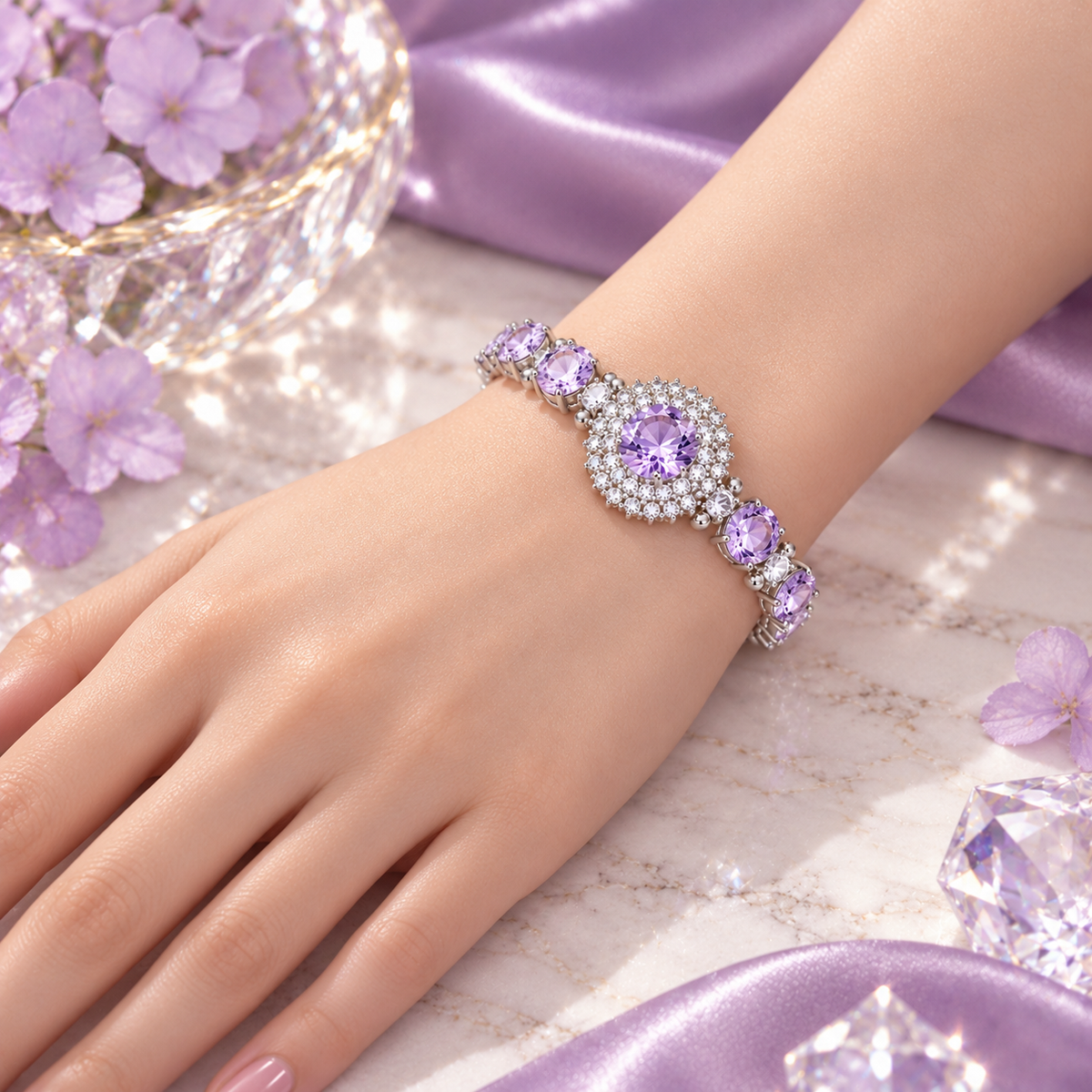 Lavender Halo Medallion Bracelet