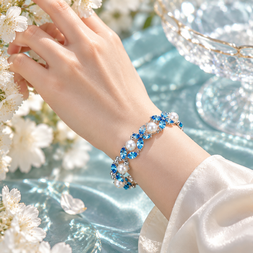 Azure Tide Pearl Link Bracelet