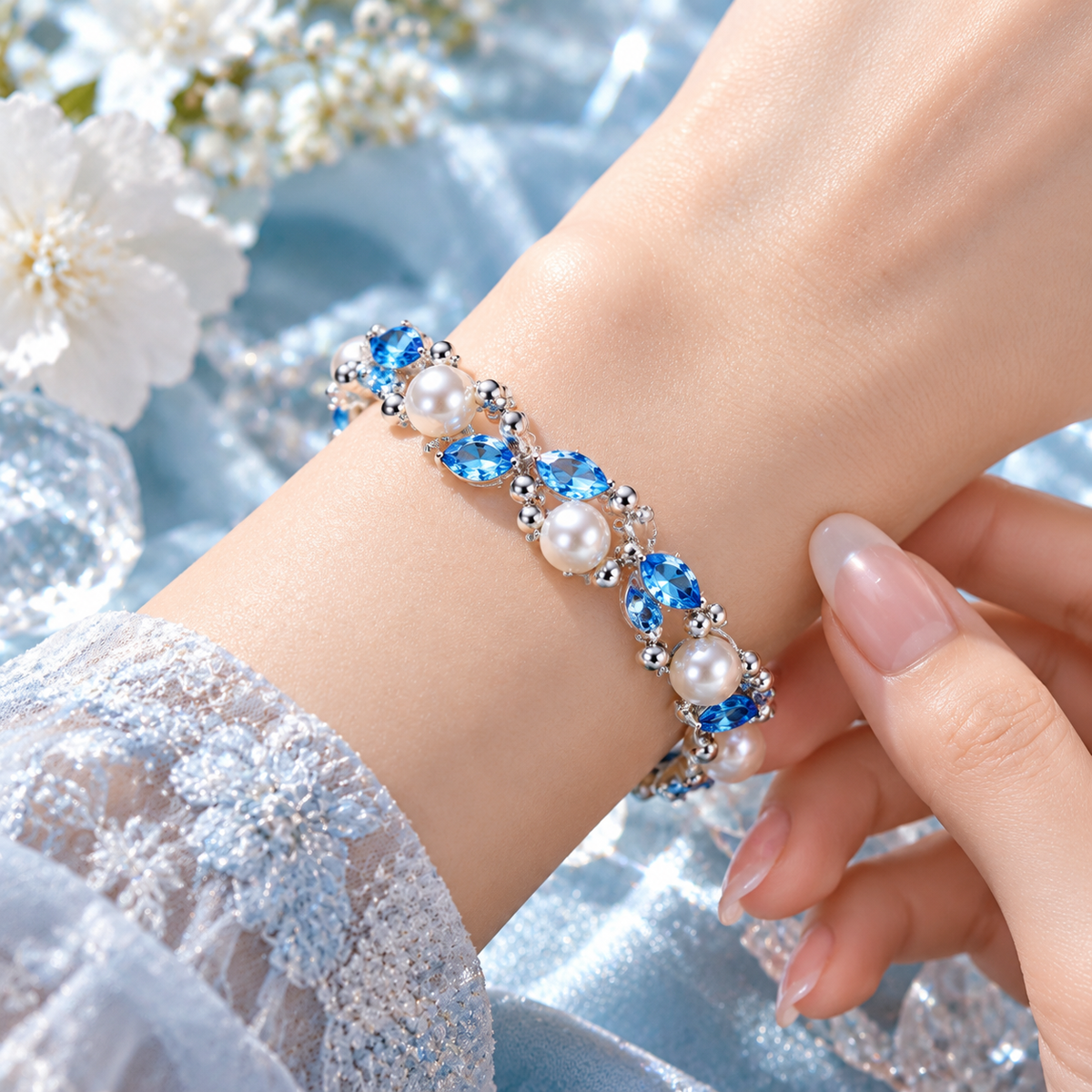 Azure Tide Pearl Link Bracelet